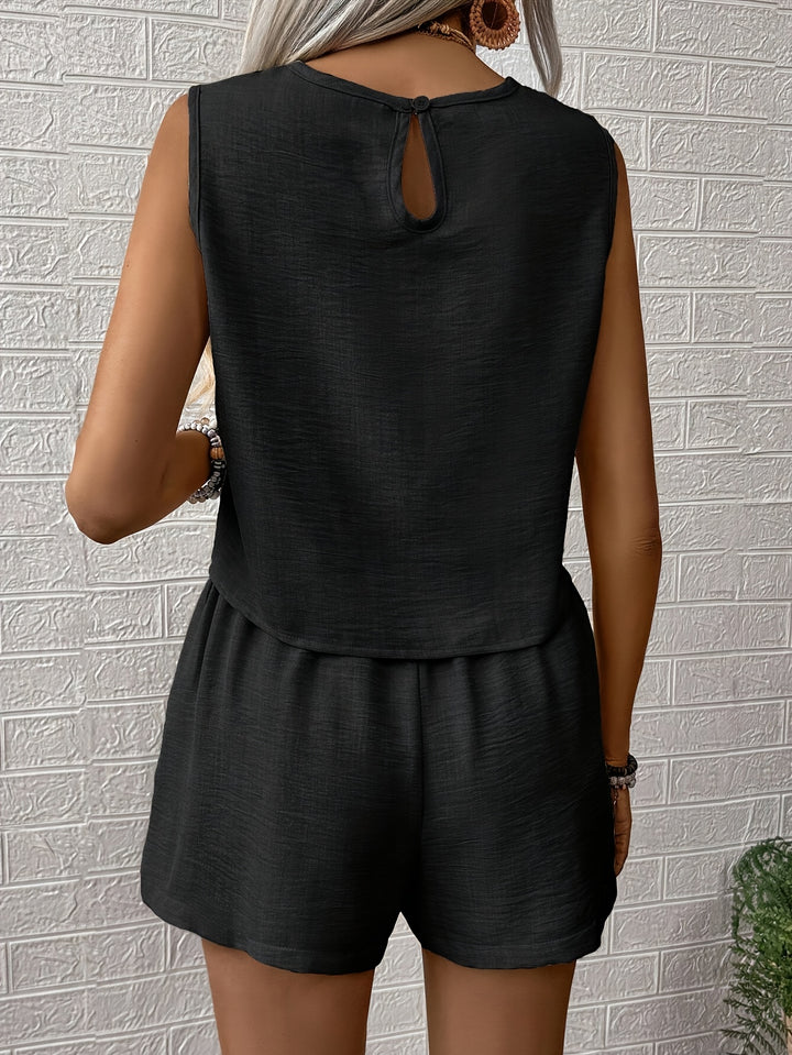 Women's Solid Color Tank Top And Shorts Set