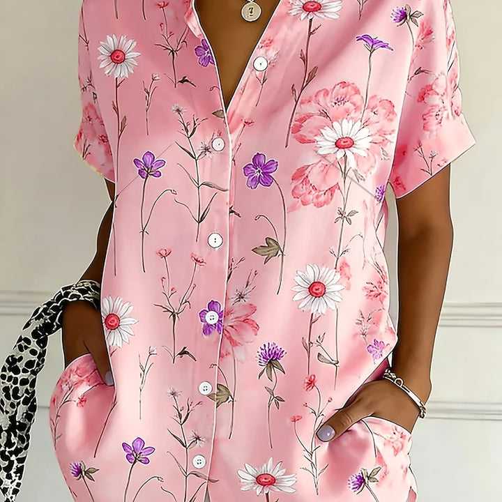 Women's Button-Up Short Sleeve Printed Shirt