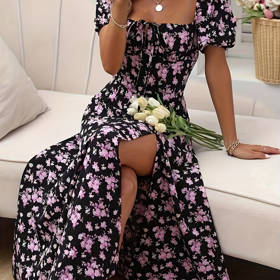 Women's Slit Floral Printed Summer Dress