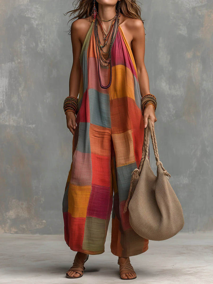 Women's Patchwork Halter Jumpsuit