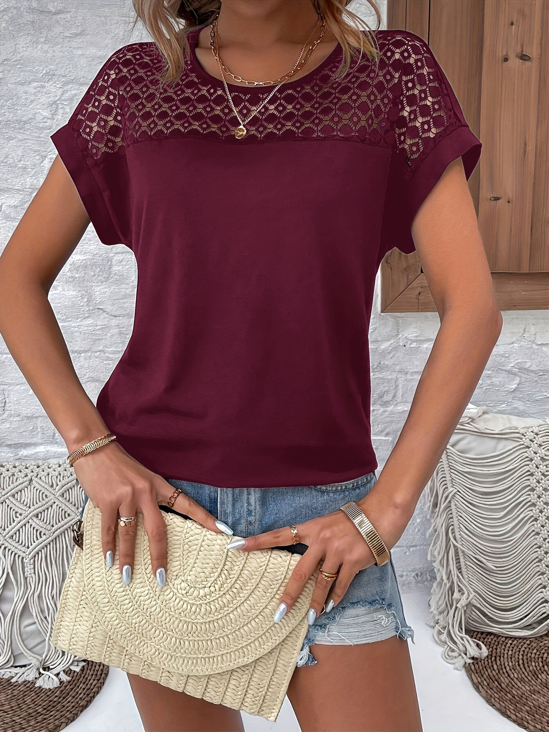 Women's Lace Short-sleeve T-shirt