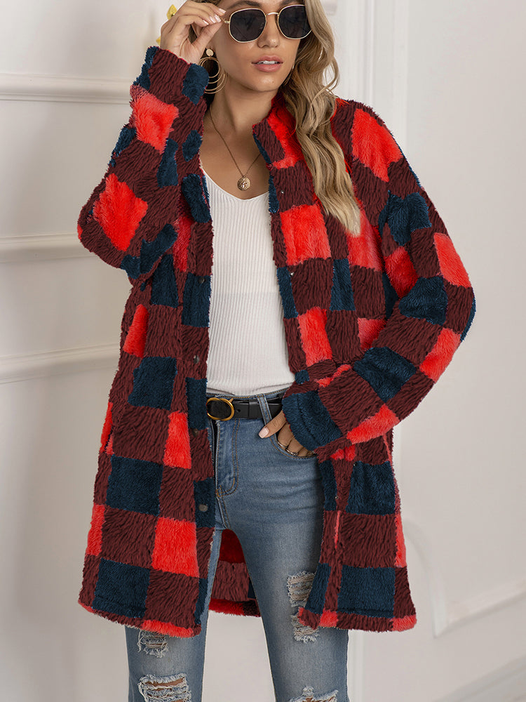 Women's plush plaid cardigan