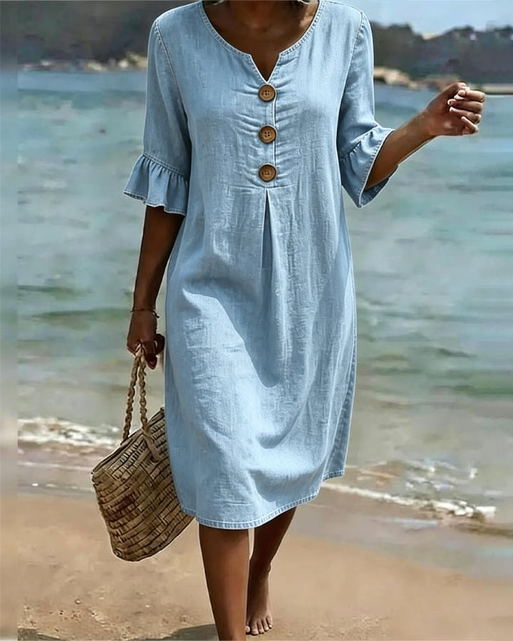 Aislinn | Denim Ruffle Sleeve A-Line Dress