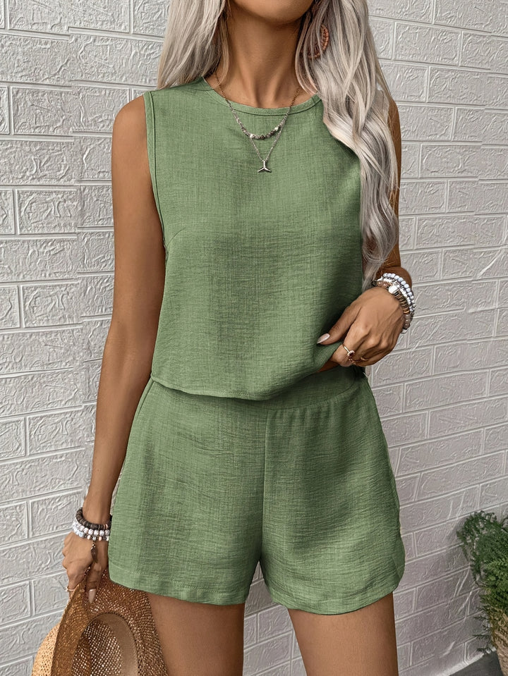Women's Solid Color Tank Top And Shorts Set