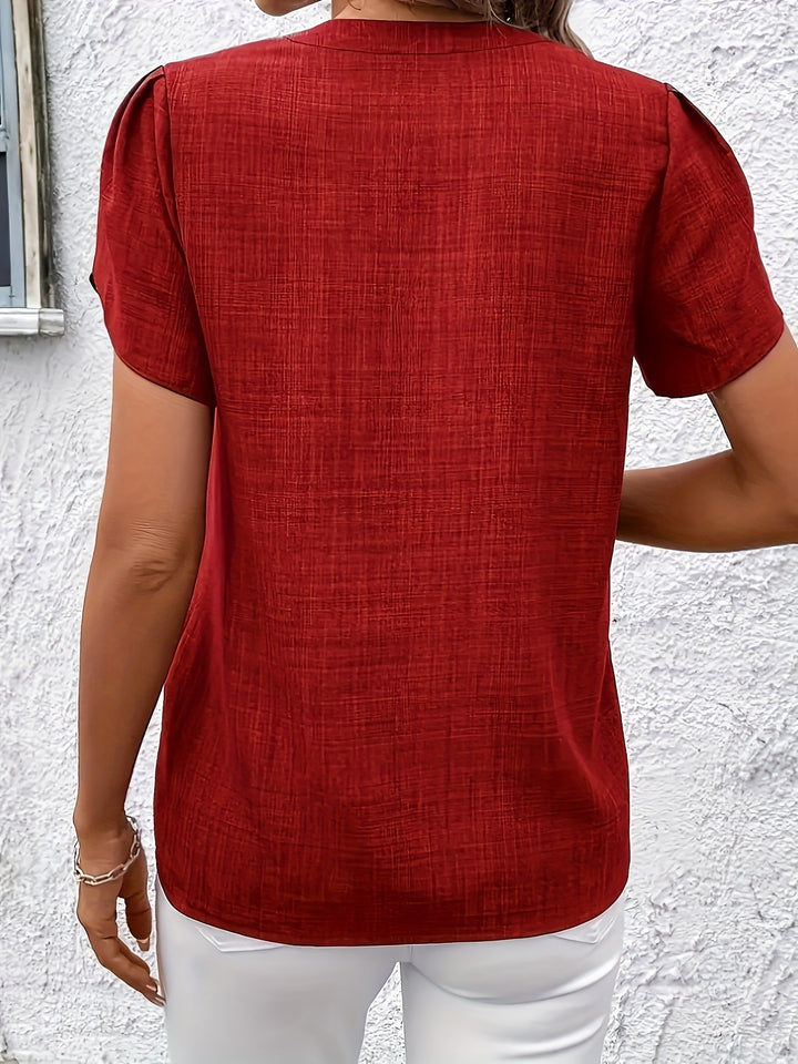 Women's Petal Sleeve Notched V-Neck Blouse