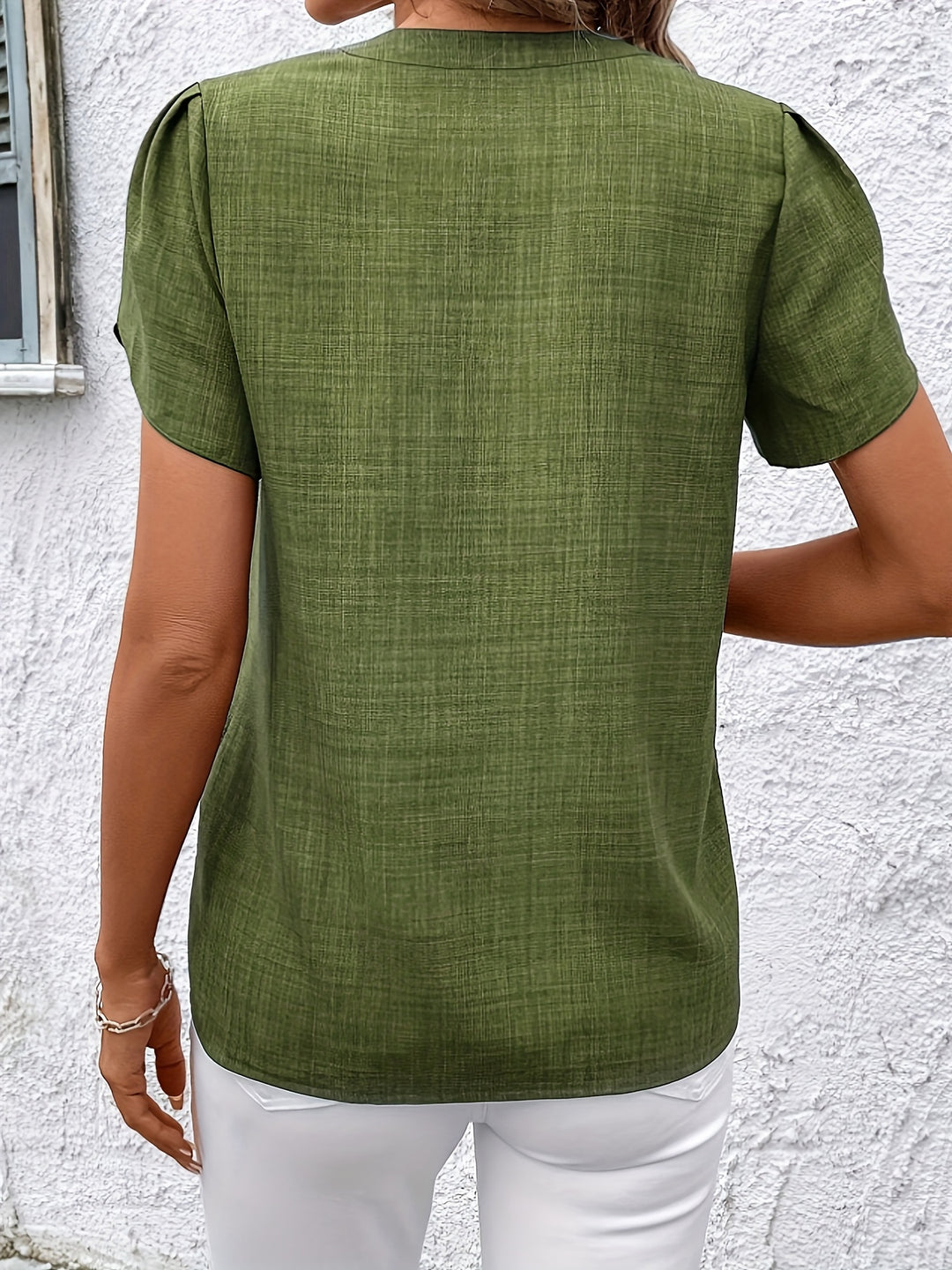 Women's Petal Sleeve Notched V-Neck Blouse