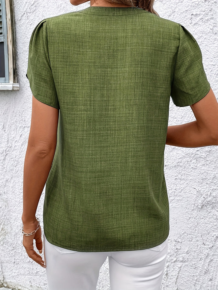 Women's Petal Sleeve Notched V-Neck Blouse