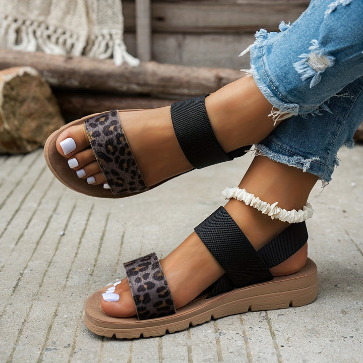 Women's Leopard Print Patchwork Flat Sandals