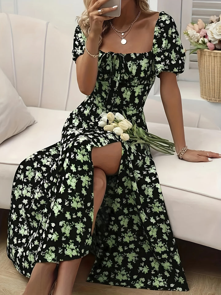 Women's Slit Floral Printed Summer Dress