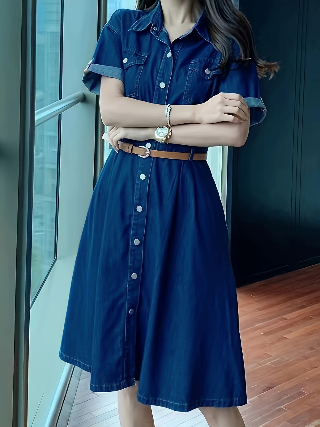 Women's Vintage Lapel Collar Denim Dress