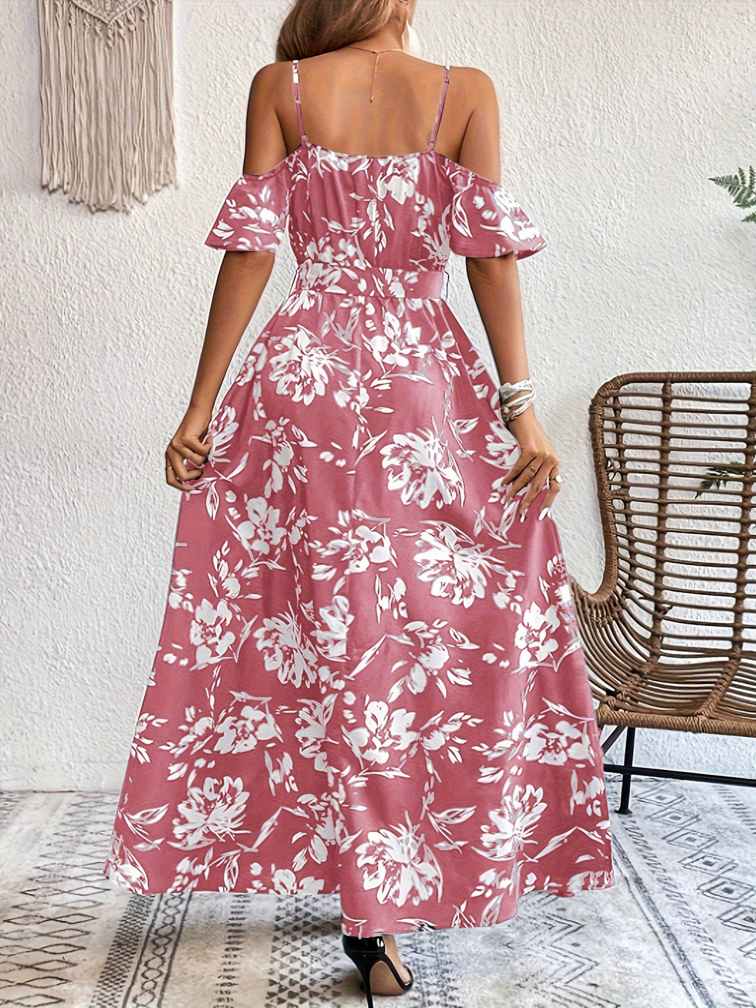 Women's High Slit Floral Print Sleeveless Dress