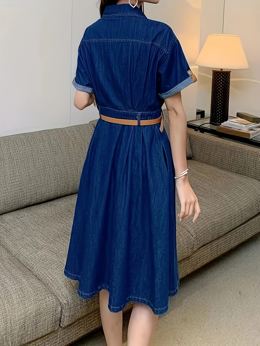 Women's Vintage Lapel Collar Denim Dress