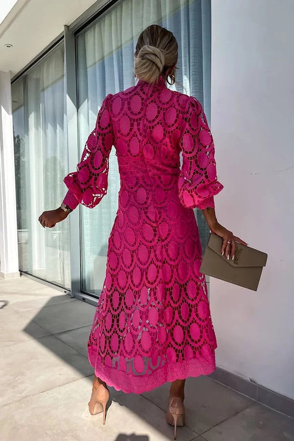 Francisca | Lace Lantern Sleeve Party Midi Dress