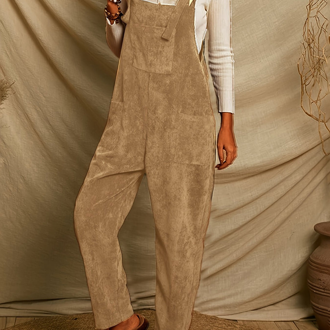 Women's Loose-Fit Corduroy Jumpsuit with Multiple Pockets
