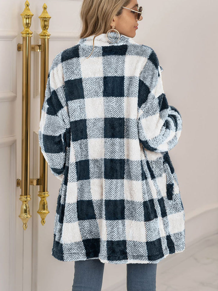 Women's plush plaid cardigan
