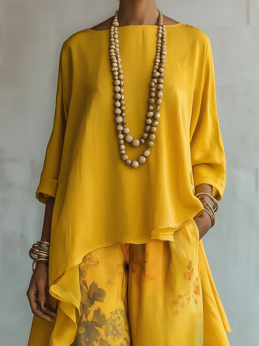 Women's Elegant Artistic Floral Print Two-Piece Set