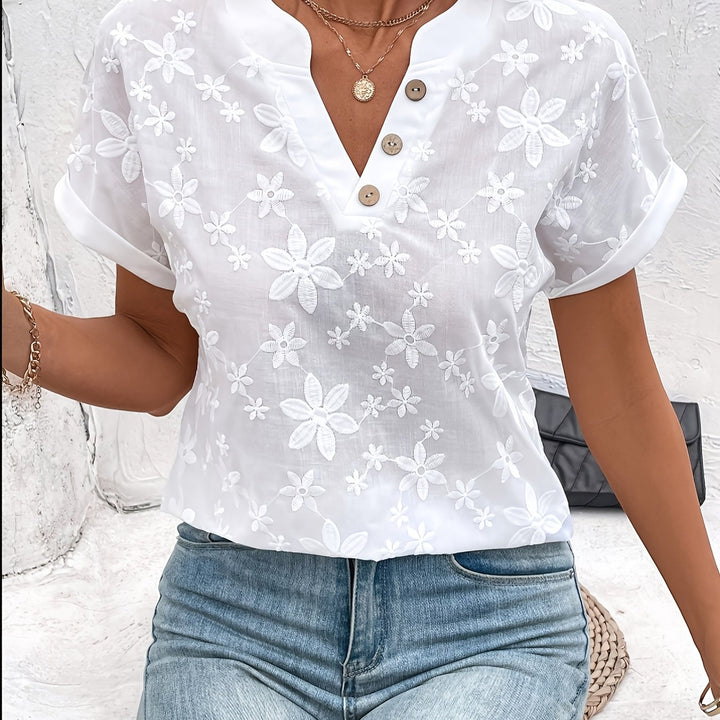 Women's Summer Floral Pattern V-Neck Batwing Sleeve Top