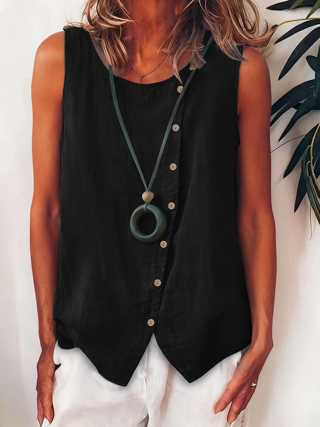 Women's Sleeveless Button-Down Sleeveless Vest Top