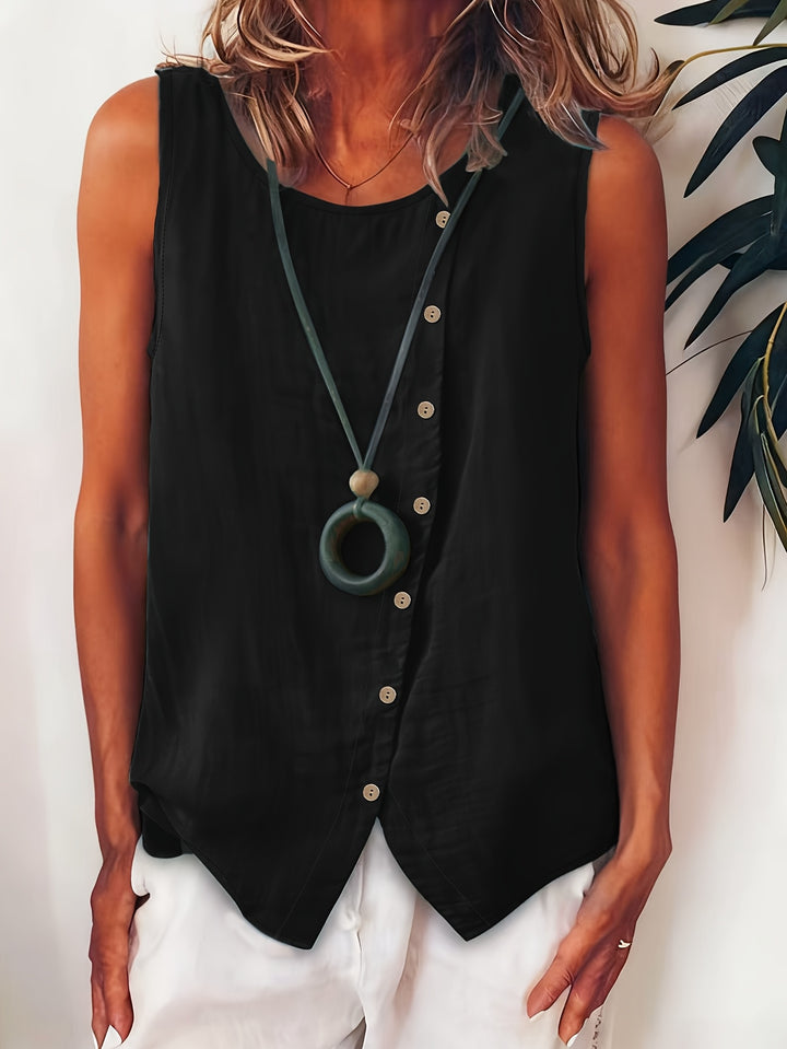 Women's Sleeveless Button-Down Sleeveless Vest Top