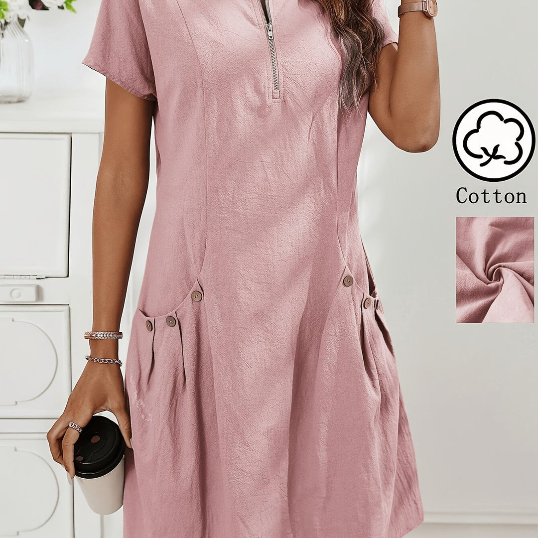 Women's Zipper Double-Pocket Summer Casual Dress