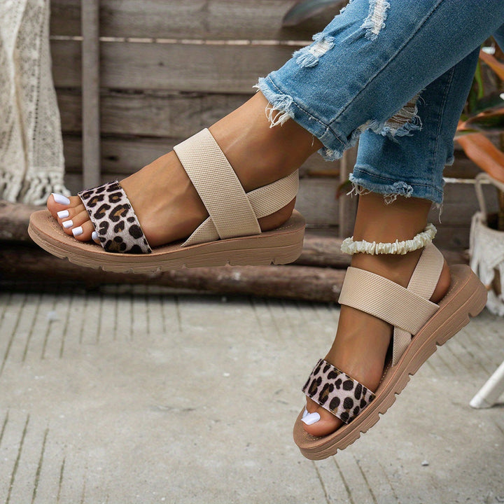 Women's Leopard Print Patchwork Flat Sandals