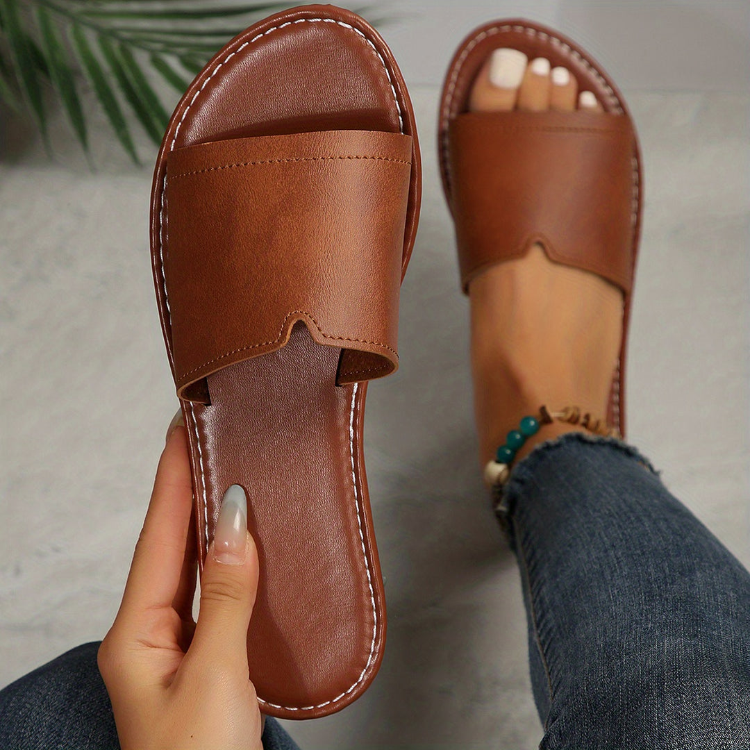 Women's Comfortable Round Toe Open Toe Flat Slide Slippers