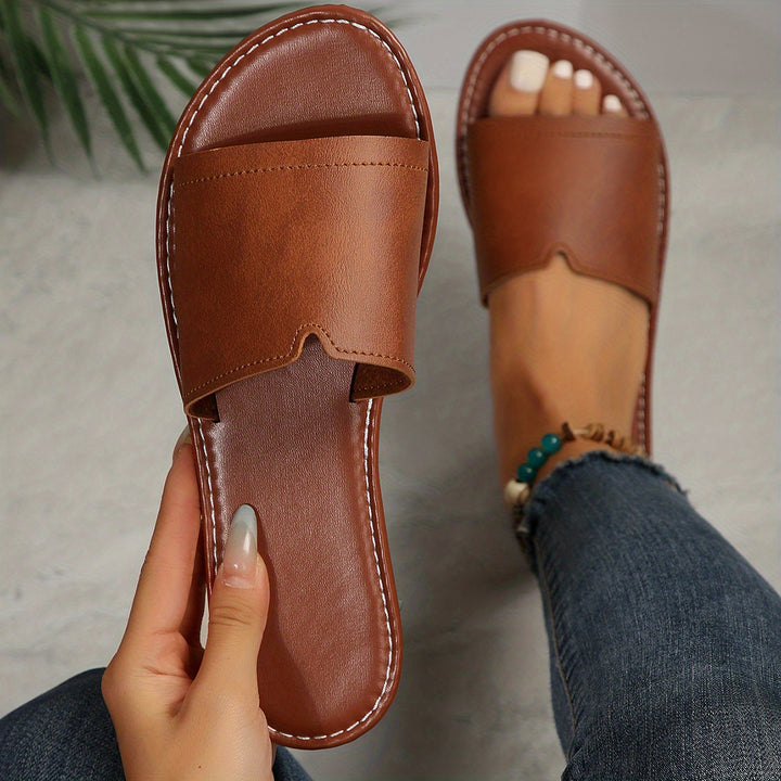 Women's Comfortable Round Toe Open Toe Flat Slide Slippers
