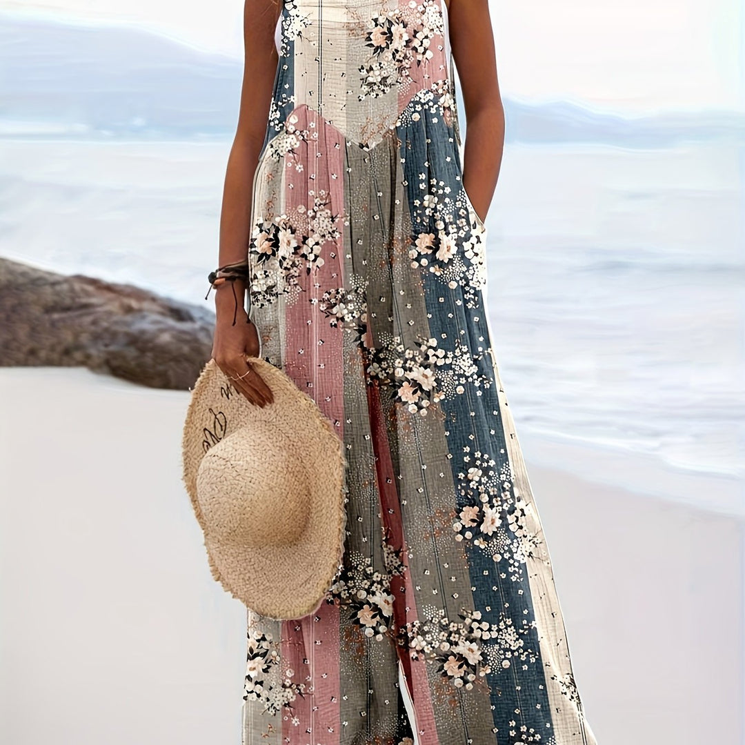 Women's Floral Printed Plus Size Jumpsuit