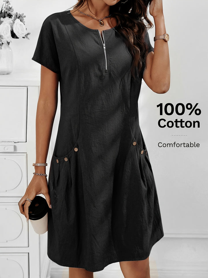 Women's Zipper Double-Pocket Summer Casual Dress