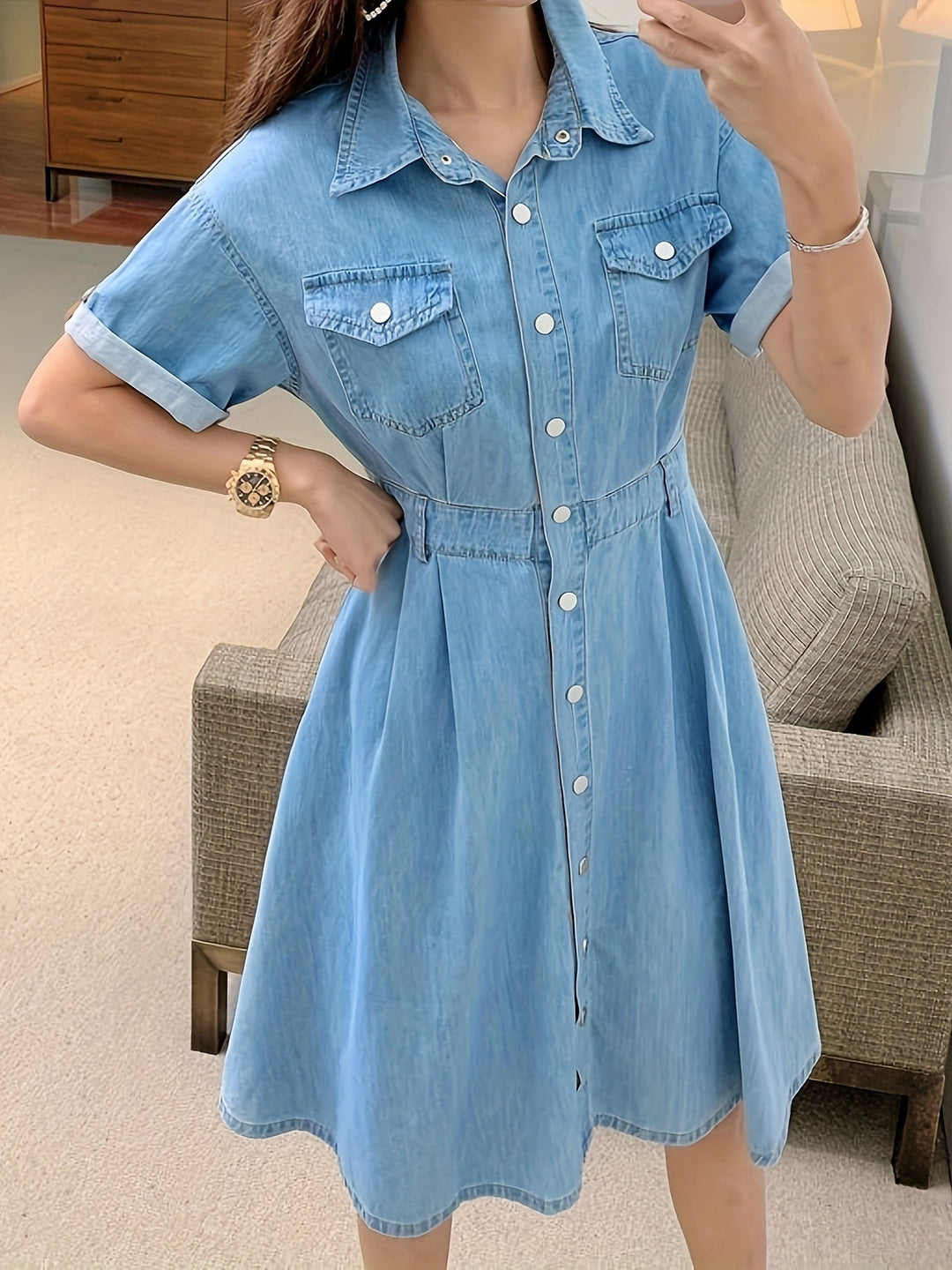 Women's Vintage Lapel Collar Denim Dress