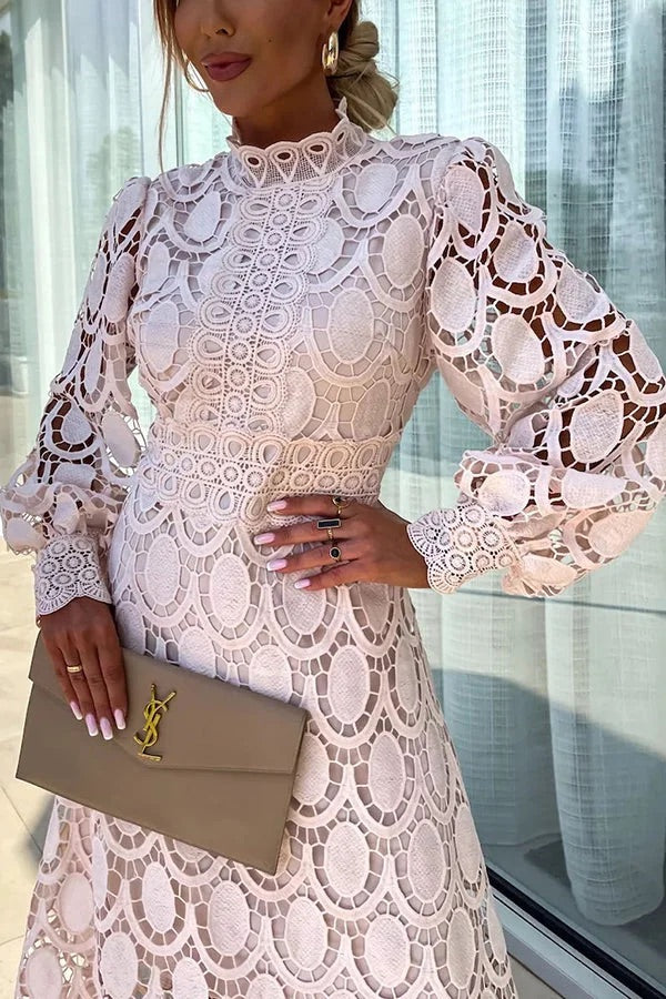 Francisca | Lace Lantern Sleeve Party Midi Dress