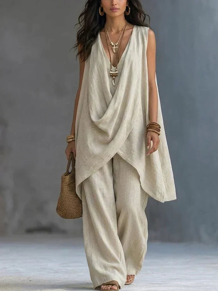 Giovanna | Women's Sleeveless Two-Piece Set with Draped V Neckline