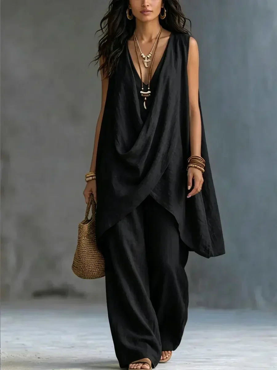 Giovanna | Women's Sleeveless Two-Piece Set with Draped V Neckline