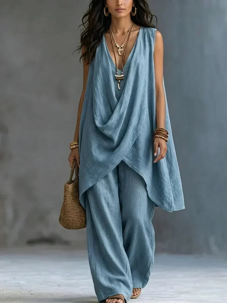 Giovanna | Women's Sleeveless Two-Piece Set with Draped V Neckline