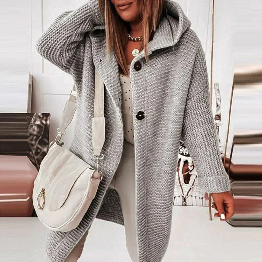 Hooded cardigan sweater with loose fit long sleeves for women