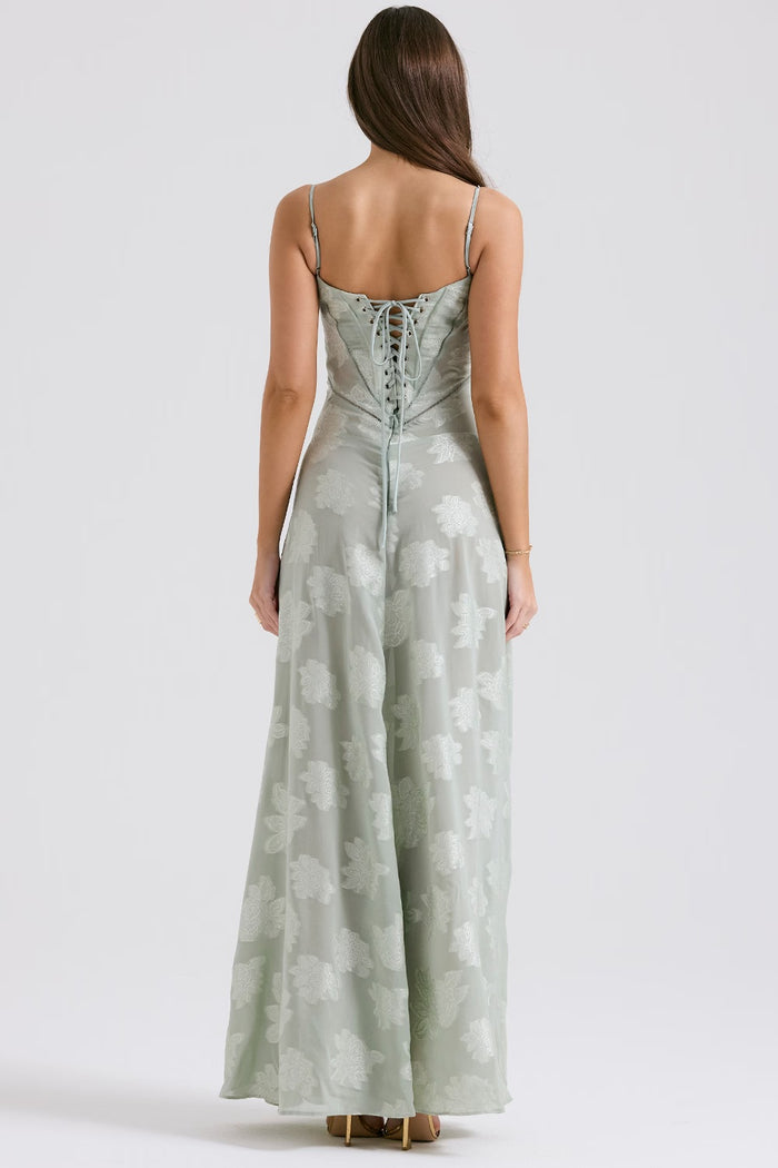 MELISSA - LACE UP FLORAL BACK MAXI GOWN