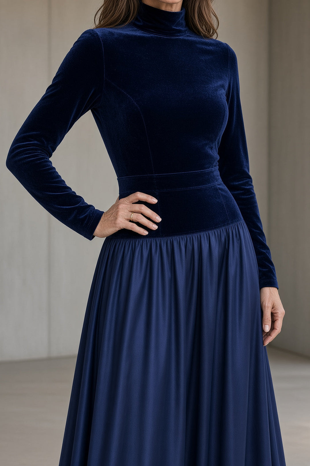 Vivien | Women's Velvet Maxi Dress with High Neckline