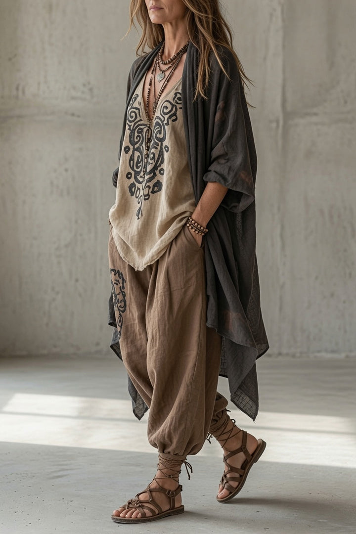 Annalise | Women's Boho 3-Piece Top, Pants & Cardigan Set