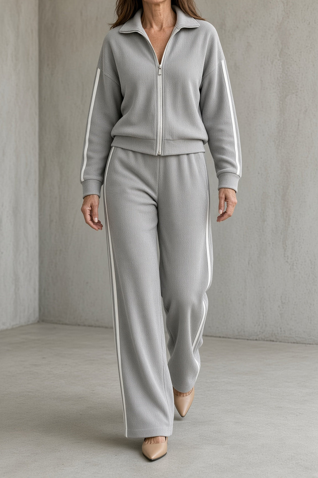 Odalys | Women's Zip-Front Top & Flowy Pants Set