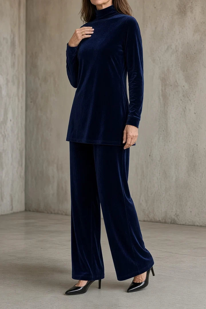 Marisabel | Women's Velvet Turtleneck Top & Wide-Leg Pants Set