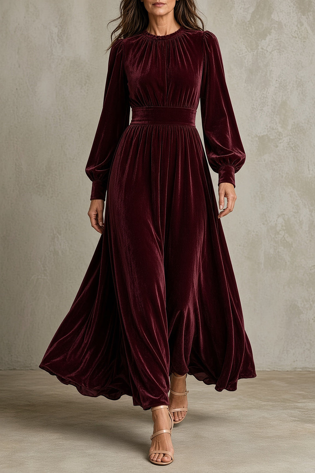 Mirabel | Women's Velvet Maxi Dress with Gathered Bodice