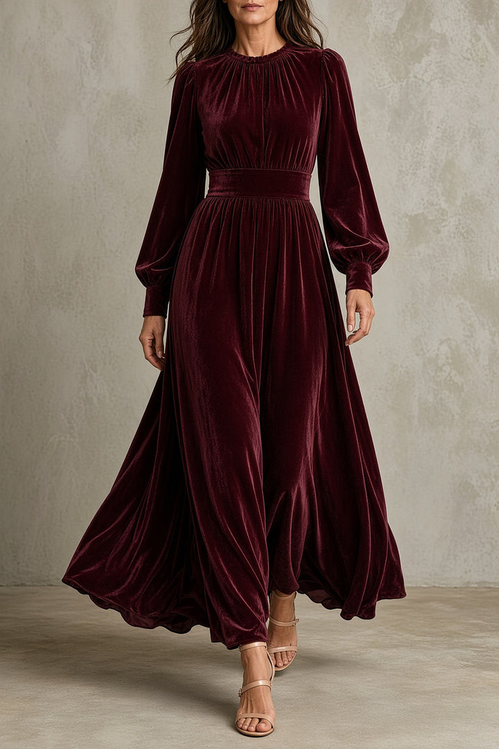 Mirabel | Women's Velvet Maxi Dress with Gathered Bodice