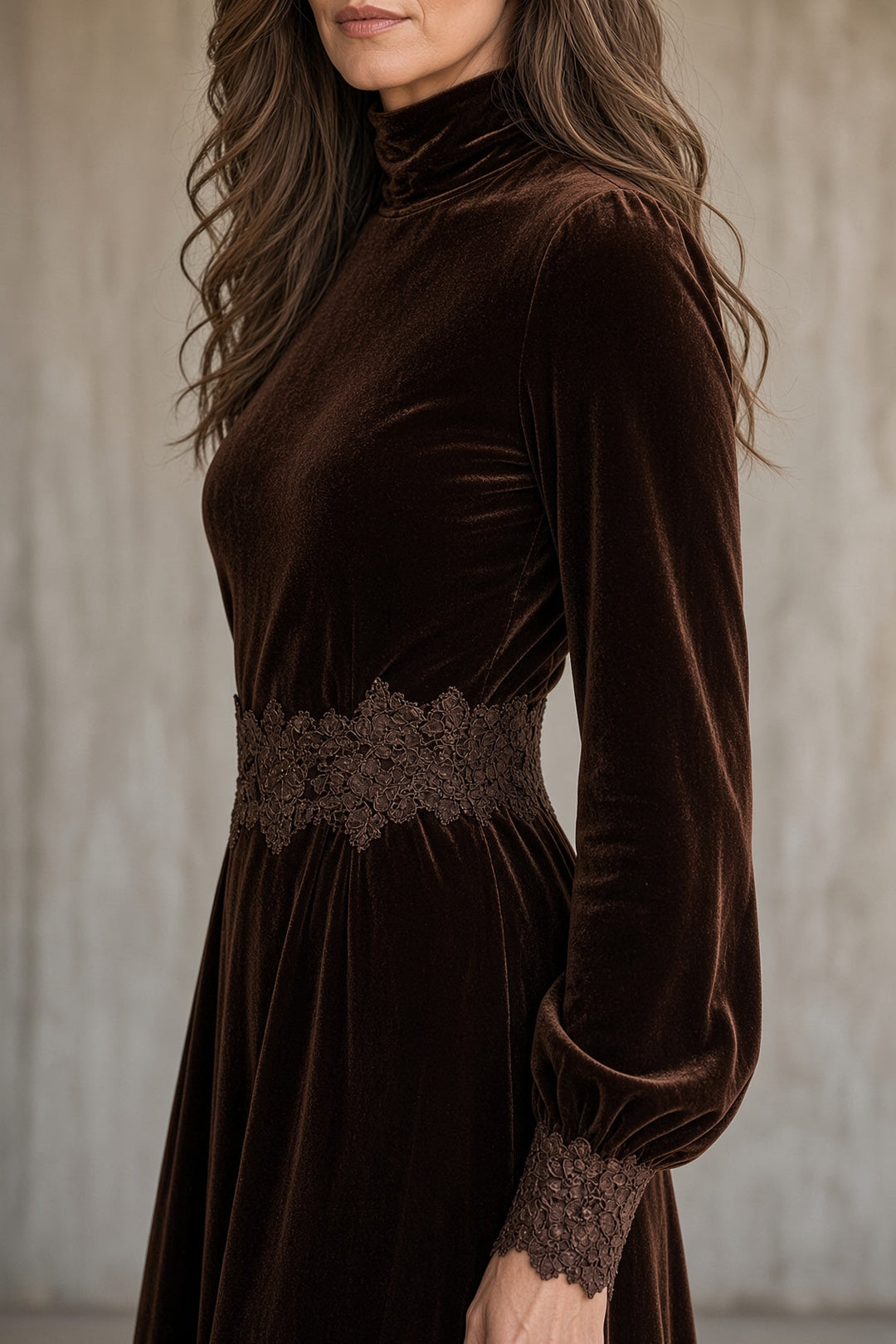 Lenora | Women's Velvet Lace-Waist Maxi Dress