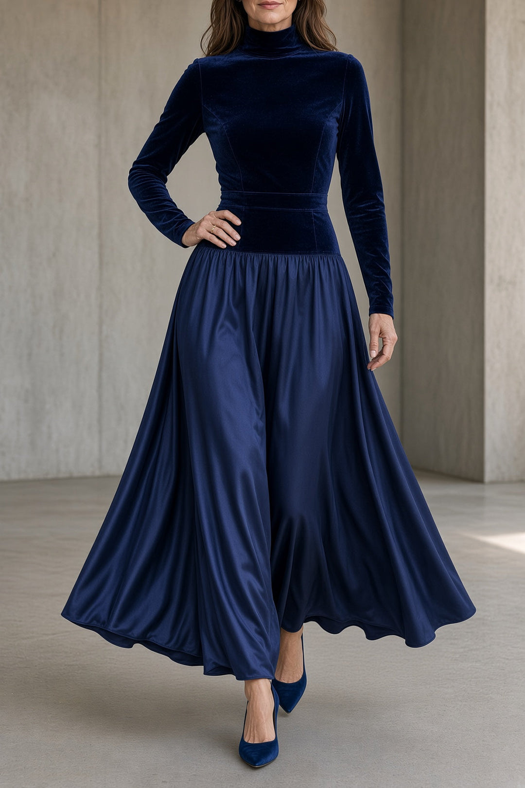 Vivien | Women's Velvet Maxi Dress with High Neckline