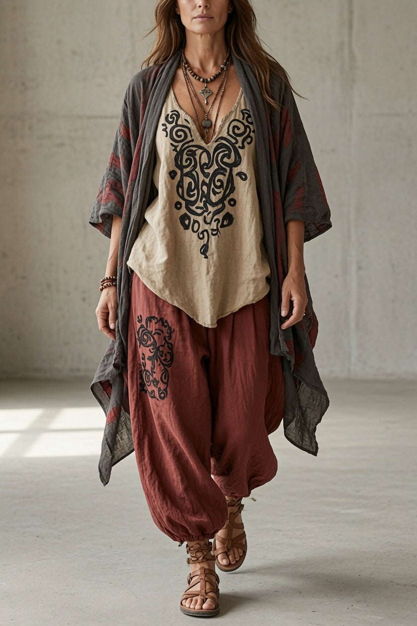 Annalise | Women's Boho 3-Piece Top, Pants & Cardigan Set