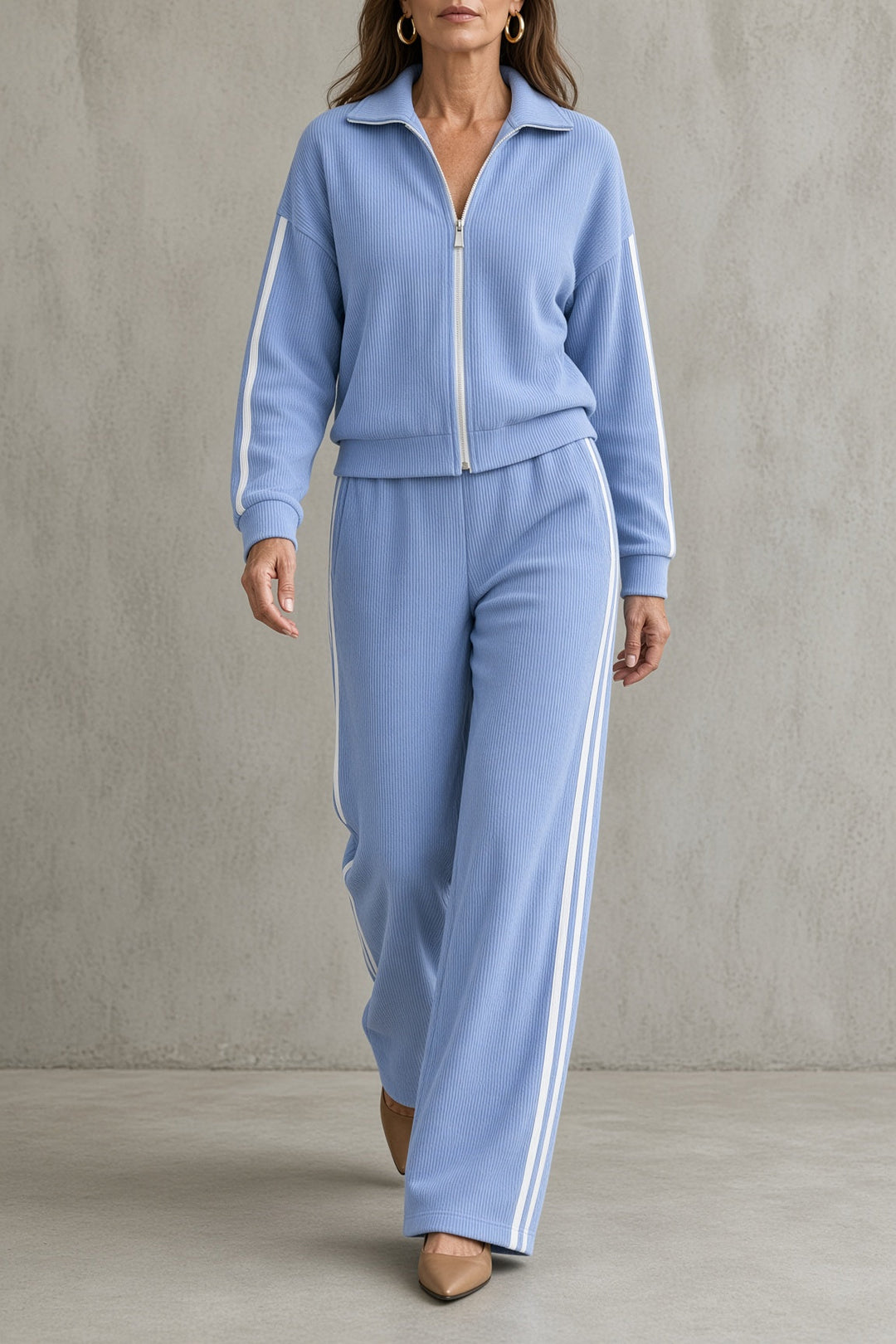 Odalys | Women's Zip-Front Top & Flowy Pants Set