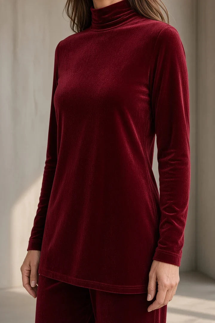 Marisabel | Women's Velvet Turtleneck Top & Wide-Leg Pants Set