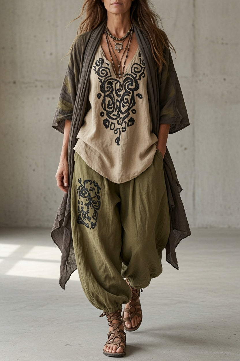 Annalise | Women's Boho 3-Piece Top, Pants & Cardigan Set