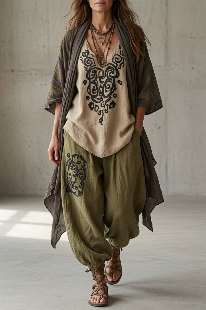 Annalise | Women's Boho 3-Piece Top, Pants & Cardigan Set