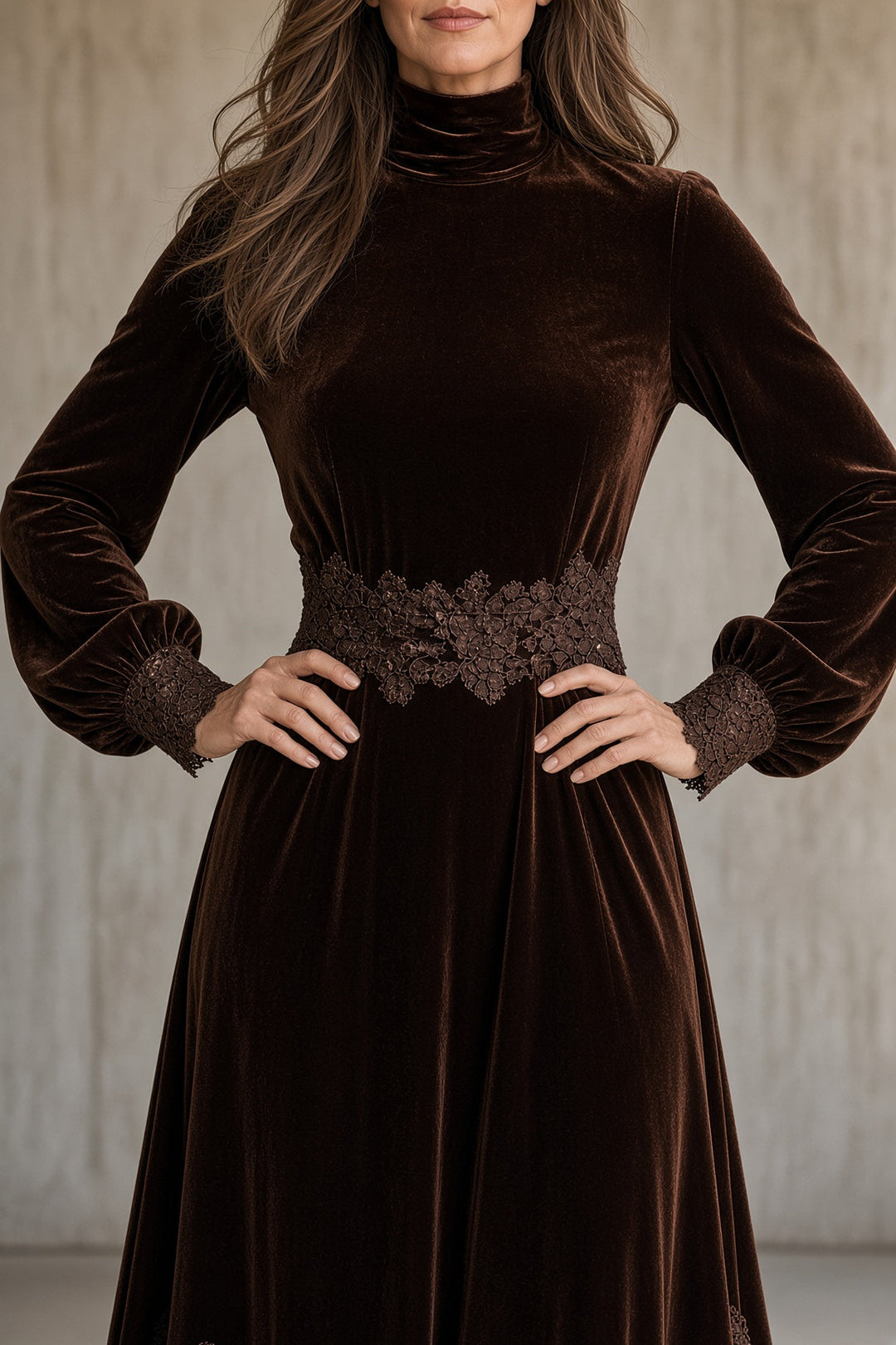 Lenora | Women's Velvet Lace-Waist Maxi Dress